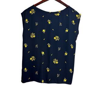LOFT Sleeveless Floral Dark Blue with Yellow flowers Top Size Medium